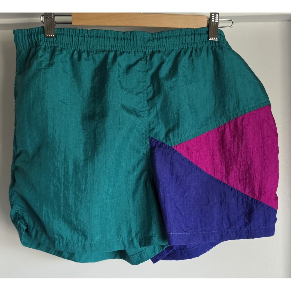 VTG Active Wear Shorts Size M Colorblock Teal Pink Purple Retro 5in Inseam
